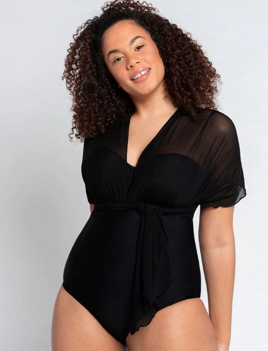 Curvy Kate Wrapsody Bandeau Black Swimsuit for Women - Supportive One-Piece Bathing Suit