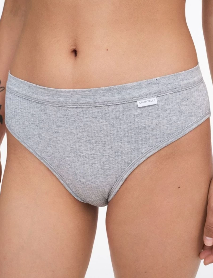 Chantelle Women's Cotton Comfort Hi-Cut Brief Underwear in Mixed Grey - Soft Breathable Panties