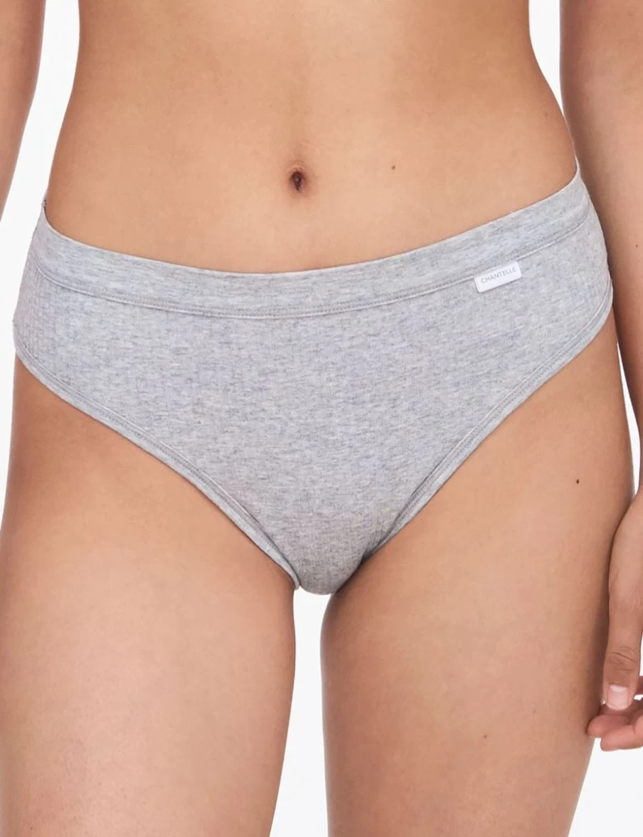 Chantelle Women's Cotton Comfort Hi-Cut Brief Underwear in Mixed Grey - Soft Breathable Panties