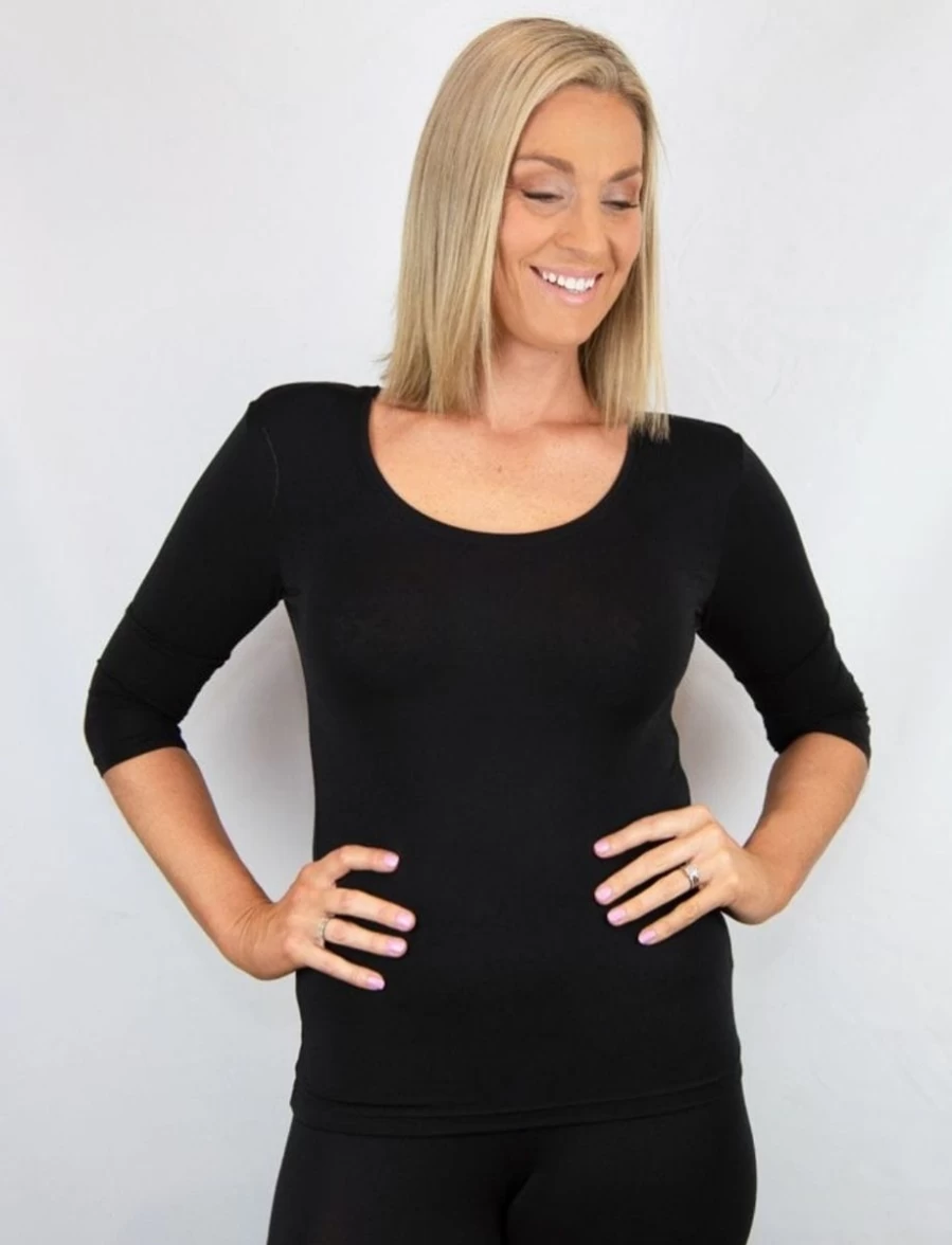 Tani Women's Black Scoop Neck 3/4 Sleeve Casual Top