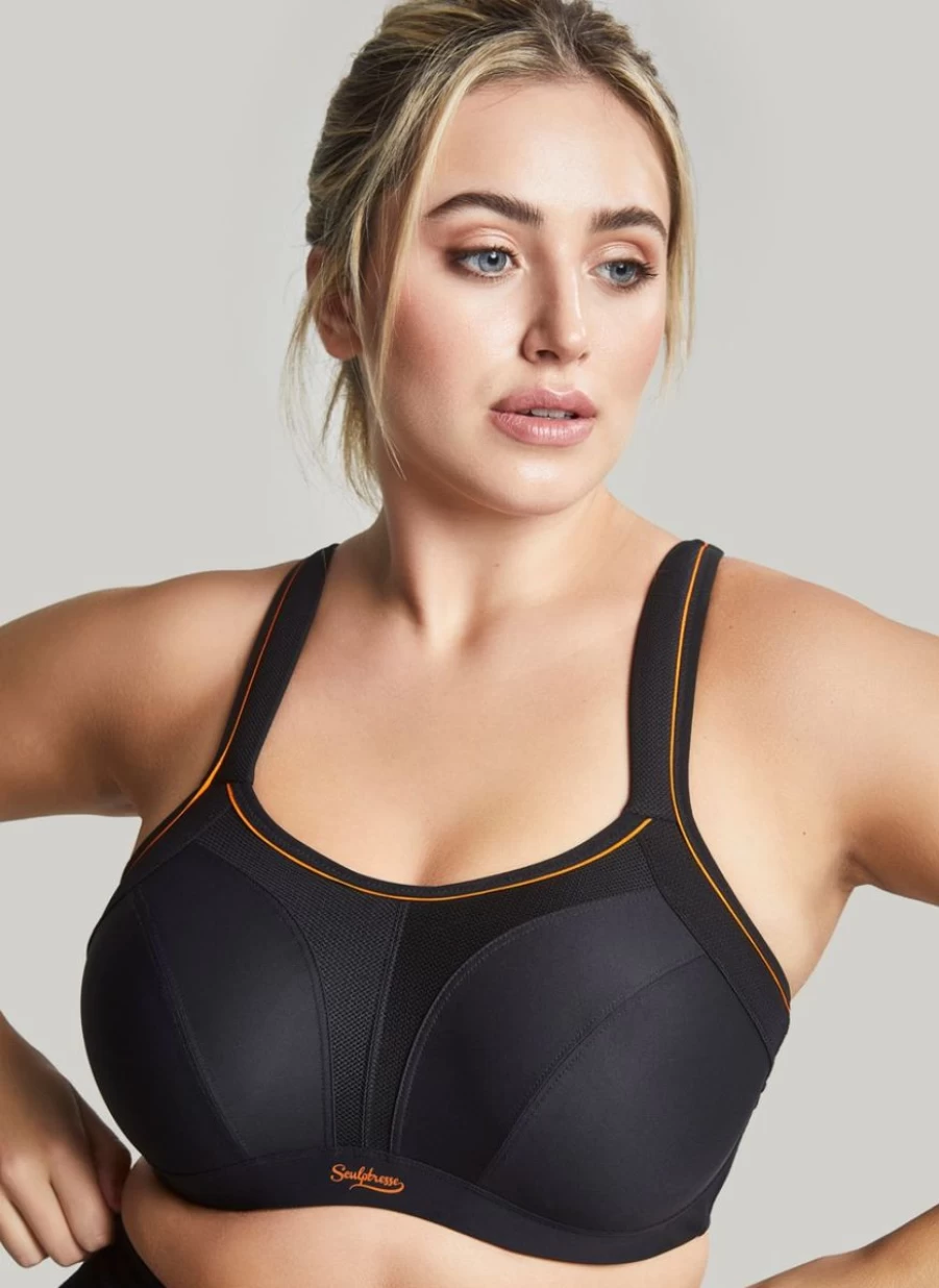Sculptresse Supportive High-Impact Sports Bra for Women - Breathable Black Workout Top