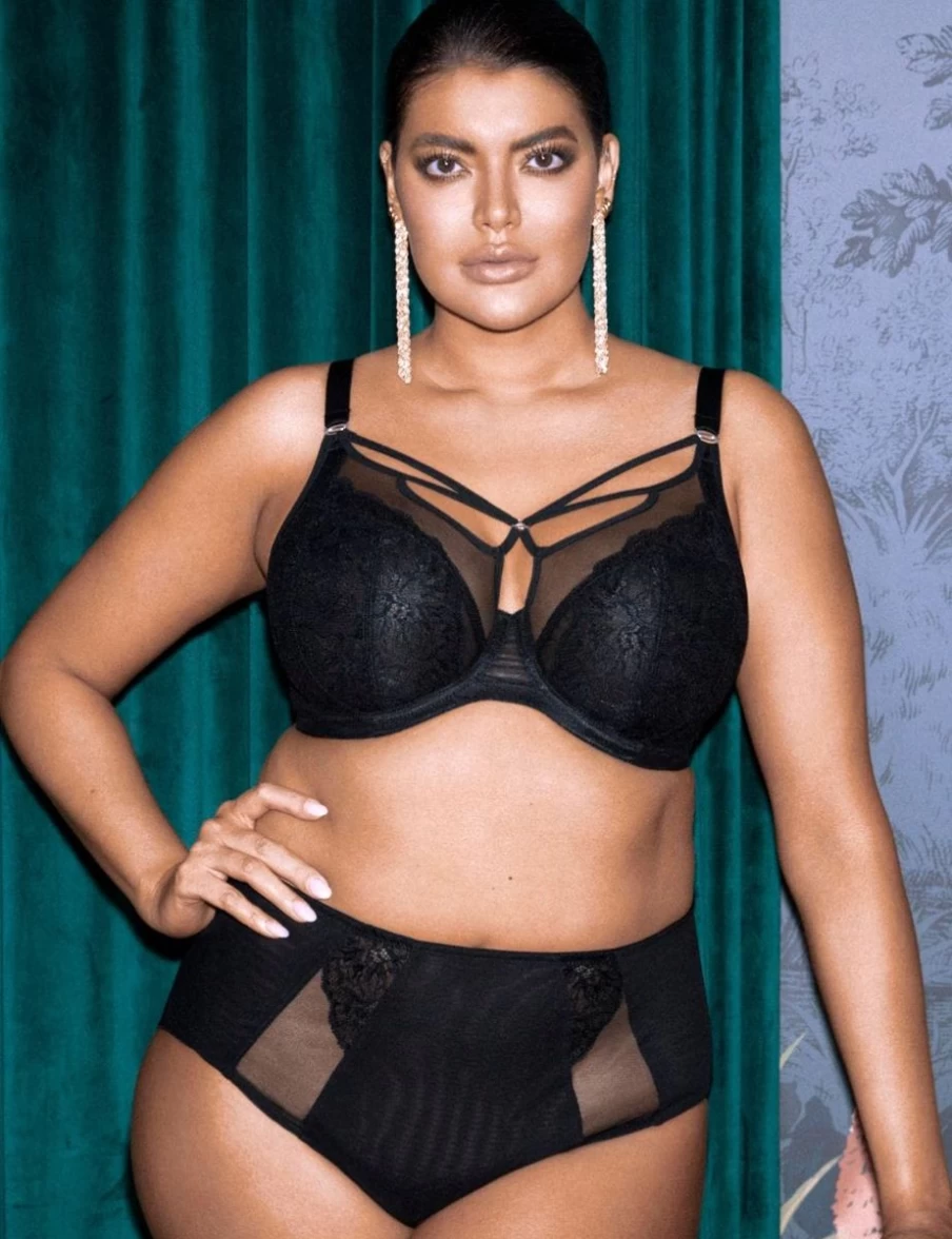 Elomi Brianna Plunge Underwire Bra for Full Bust Support in Black