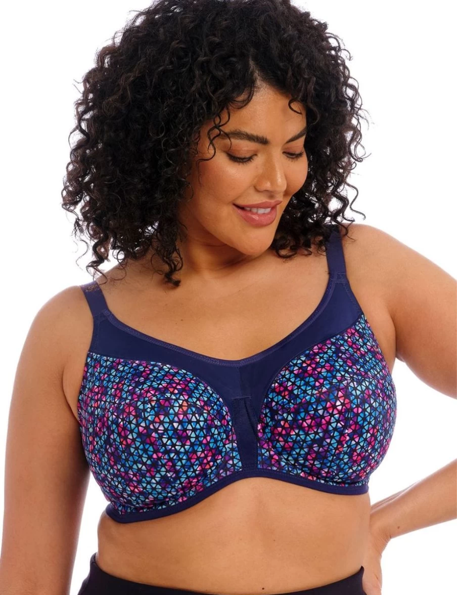 Elomi Energise Multiway Sports Bra - Supportive, Comfortable & Stylish Navy Geo Design for Active Women