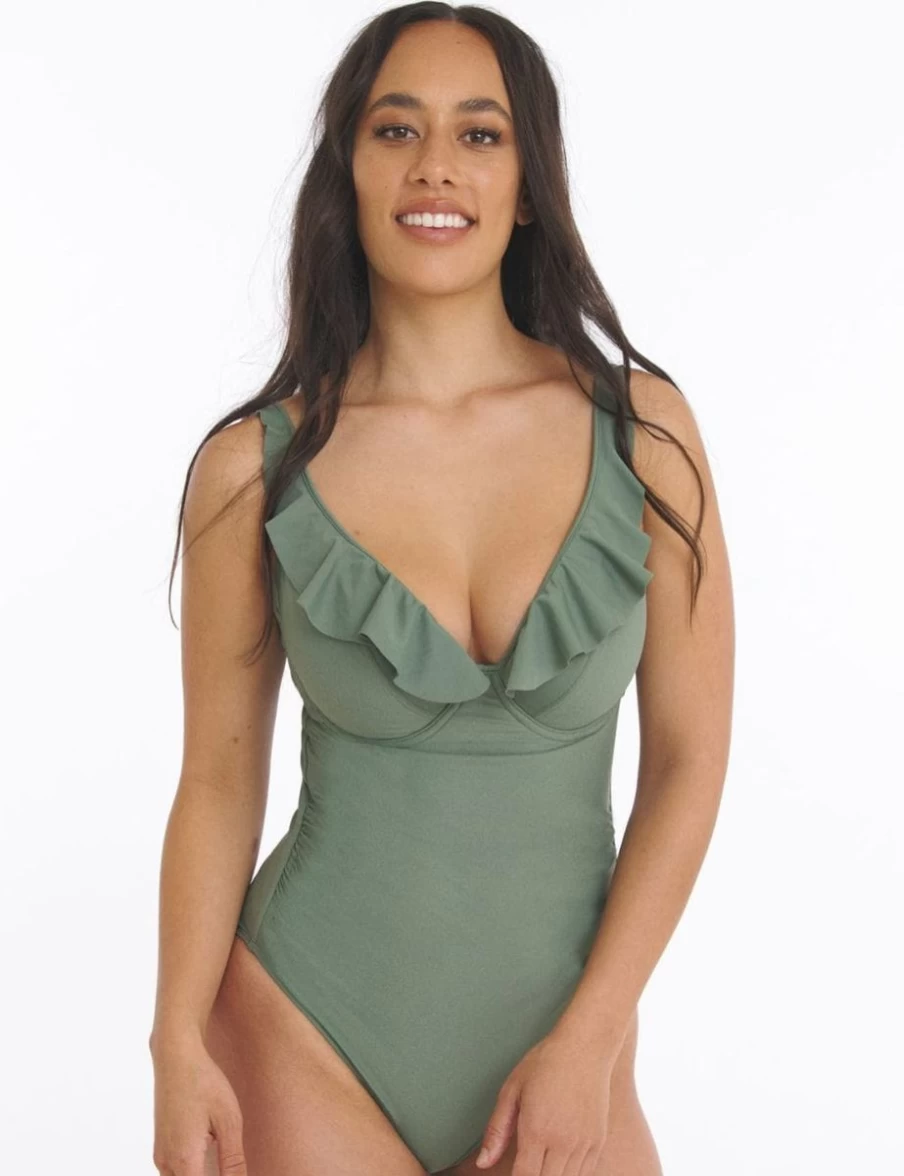 Marvell Lane Sofia One-Piece Swimsuit in Eucalyptus Green - Women's Sustainable Bathing Suit