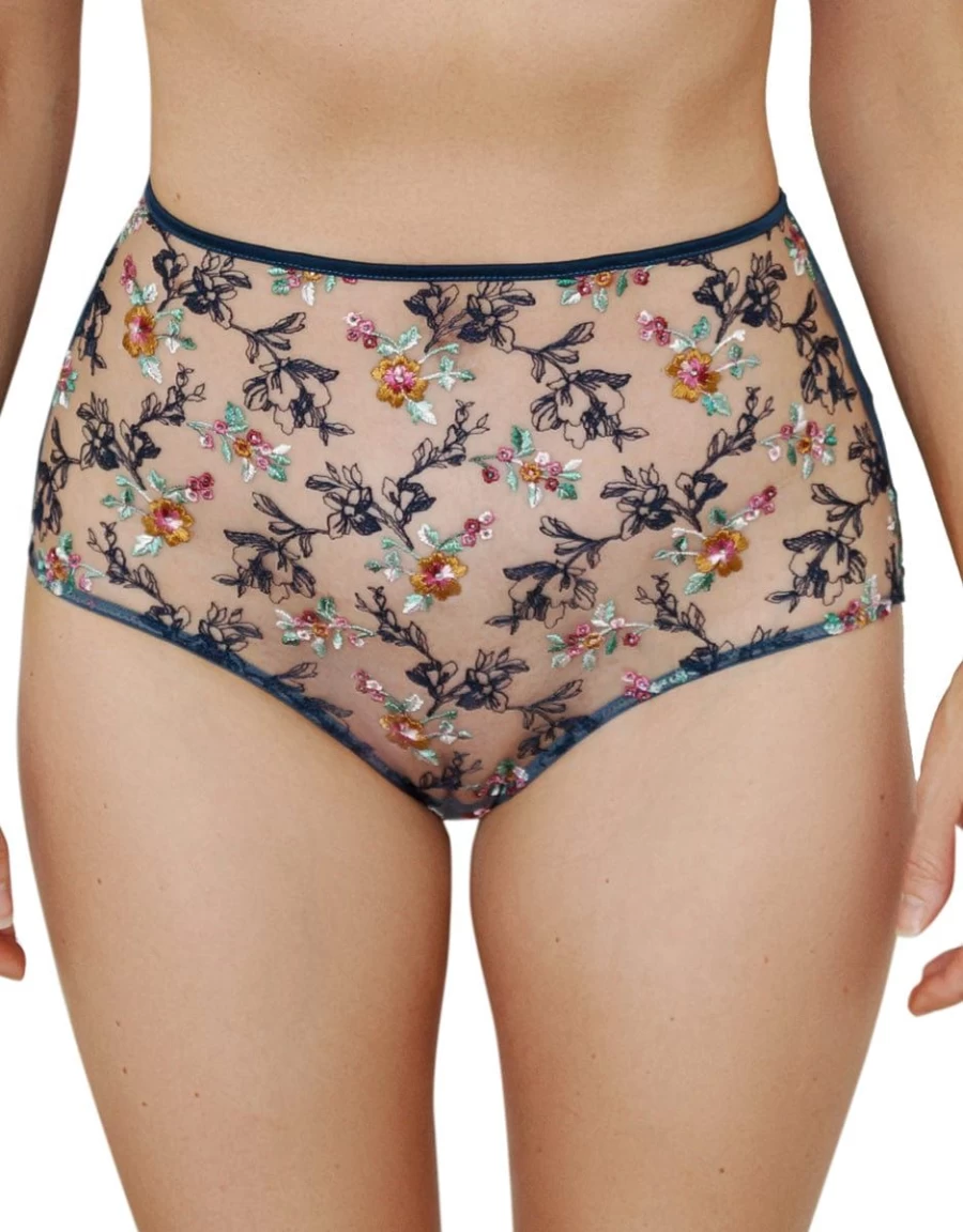 Katherine Hamilton Evelyn High Waisted Cotton Knickers in Cyan | Luxury Women's Underwear