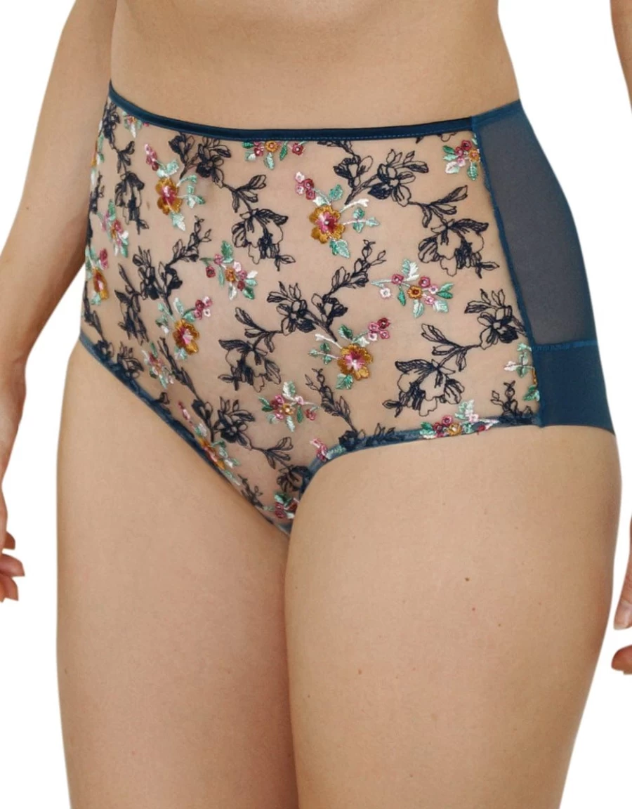 Katherine Hamilton Evelyn High Waisted Cotton Knickers in Cyan | Luxury Women's Underwear