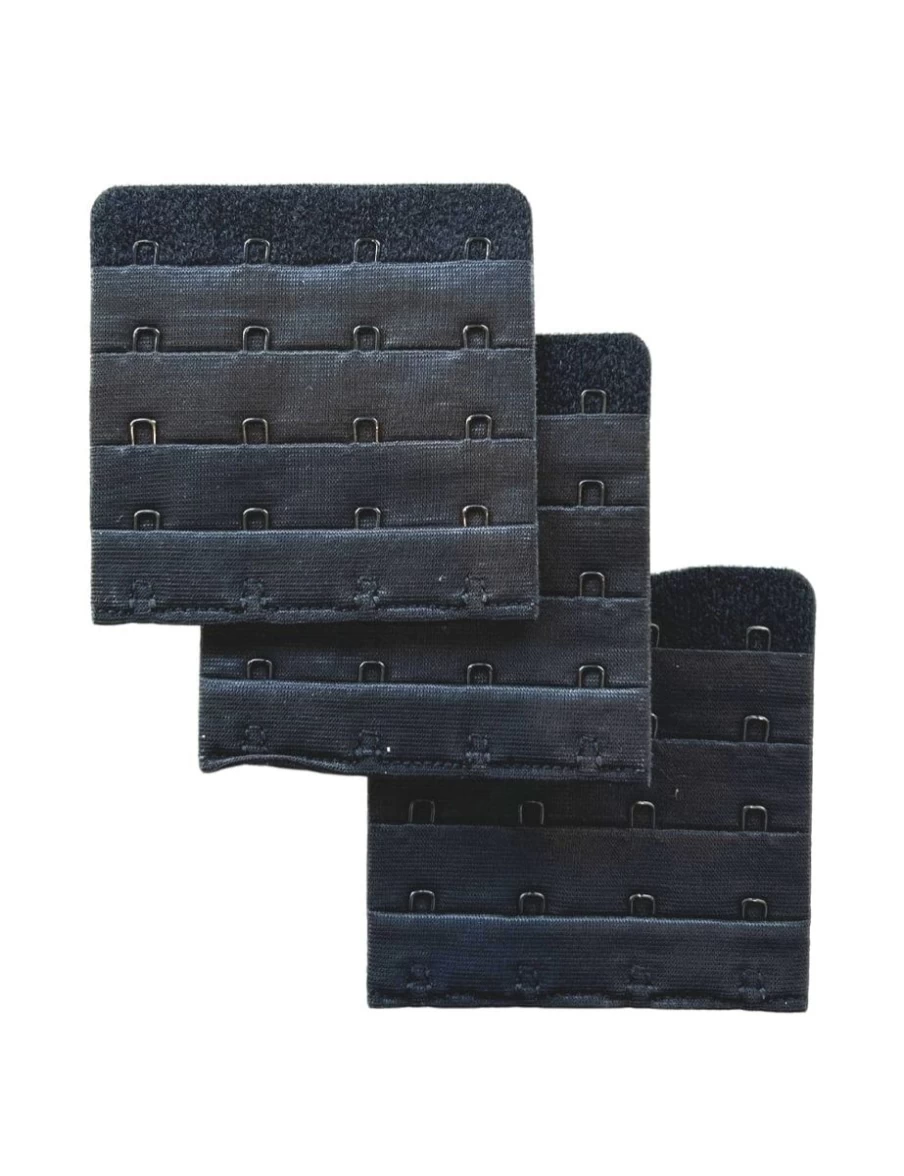 Braza 4-Row Bra Extender Hook & Eye Back Strap Expander in Black for Comfort & Fit