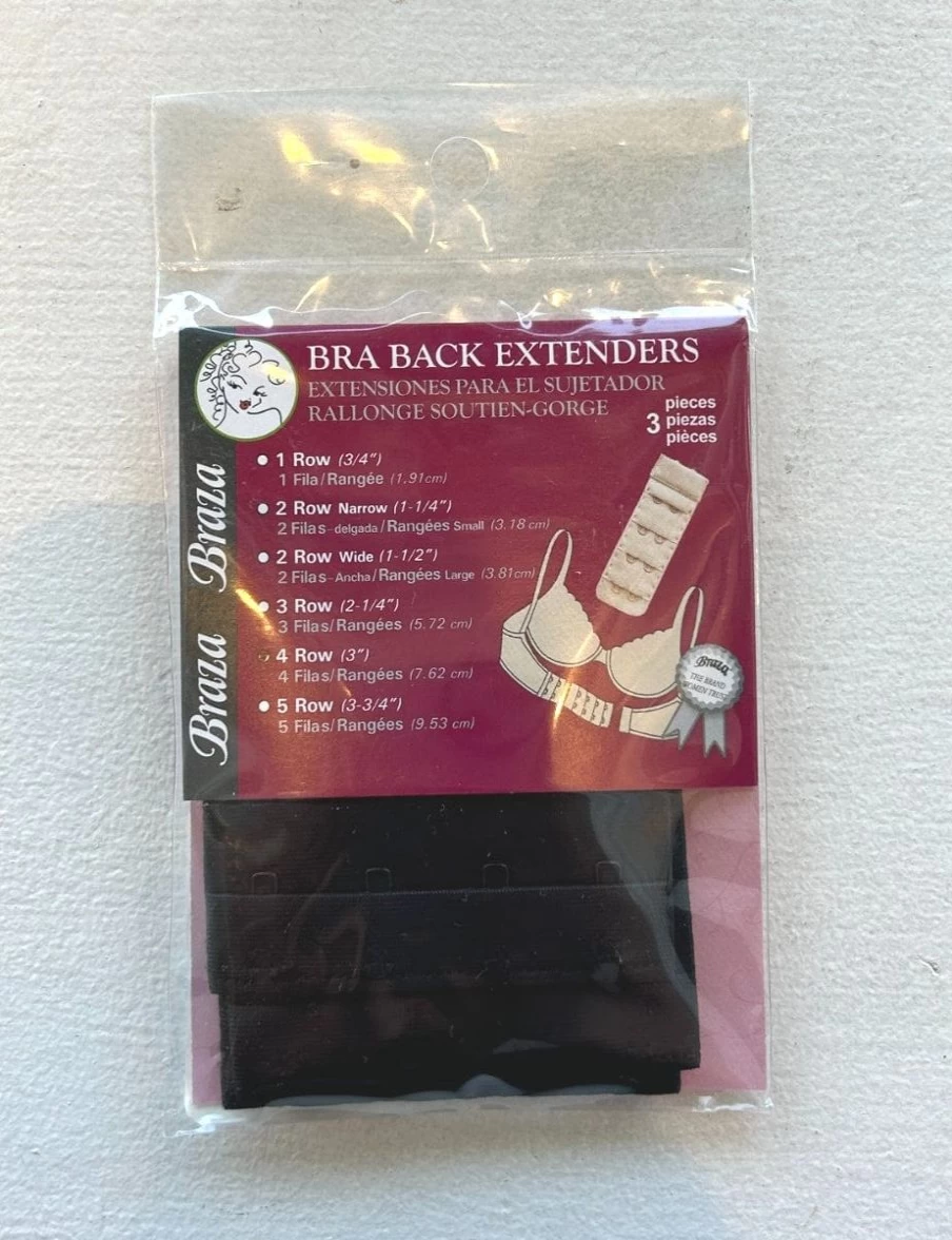 Braza 4-Row Bra Extender Hook & Eye Back Strap Expander in Black for Comfort & Fit