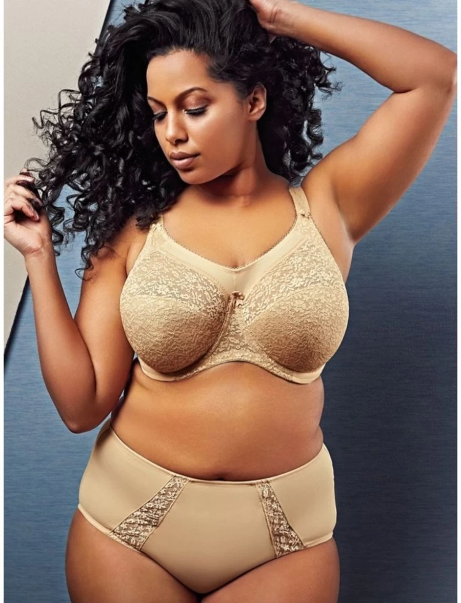 Goddess Adelaide Full Coverage Bra in Sand | Supportive Plus Size Lingerie | Comfortable Underwire Design