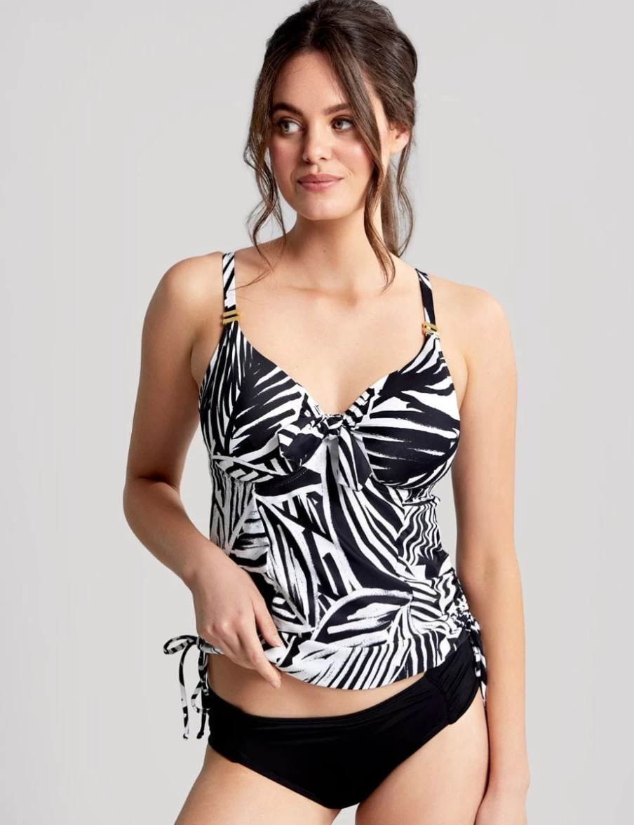 Panache Seychelles Balconnet Tankini Top with Mock Tie Detail in Monochrome Print