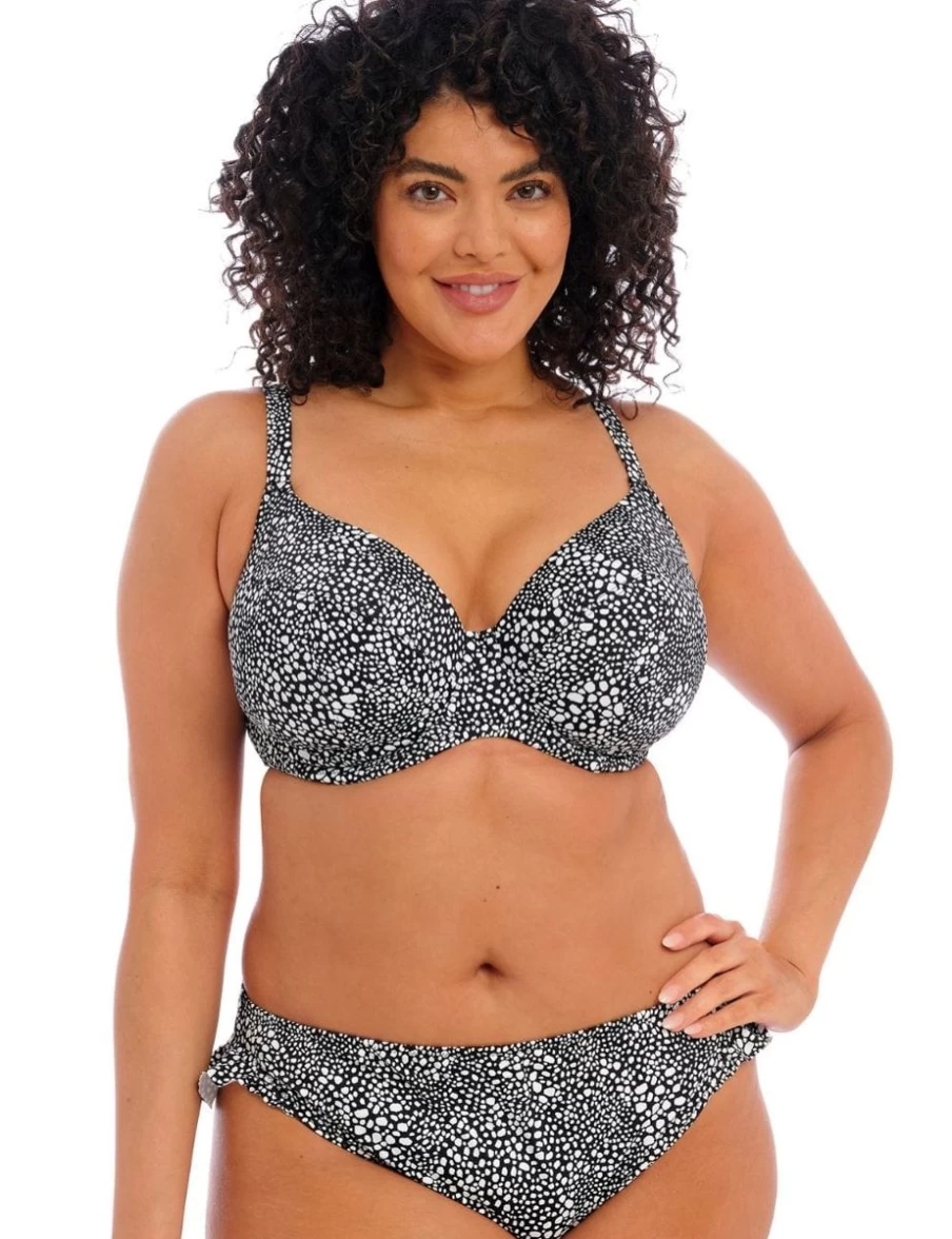 Elomi Pebble Cove Underwire Plunge Bikini Top in Black - Supportive Swimwear