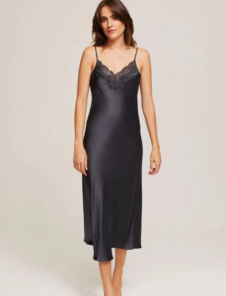 Ginia Silk Lace Slip Dress - India Ink Elegant Nightgown