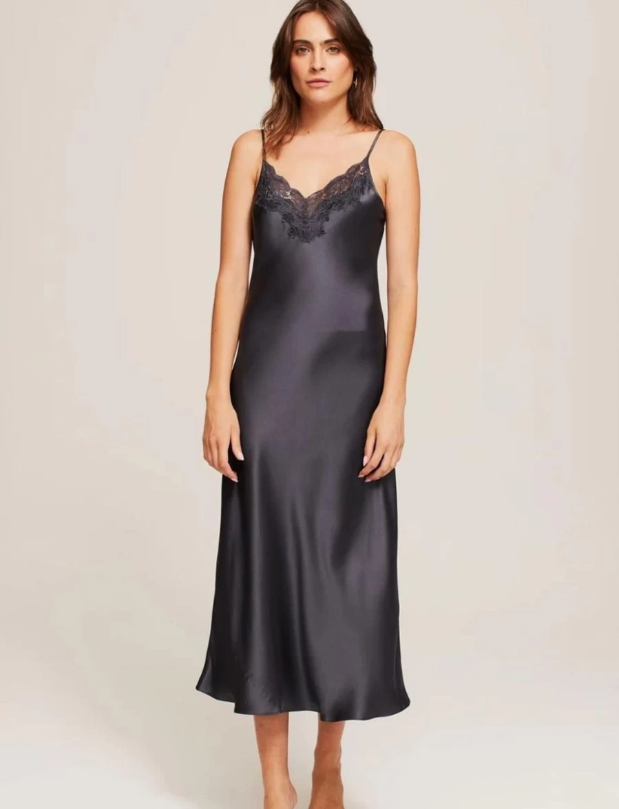 Ginia Silk Lace Slip Dress - India Ink Elegant Nightgown