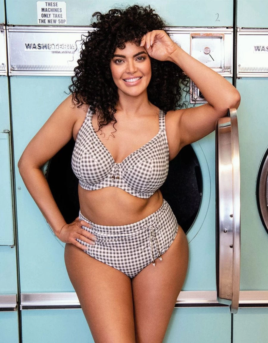 Elomi Checkmate Plunge Bikini Top - Grey Marle Supportive Swimwear for Women