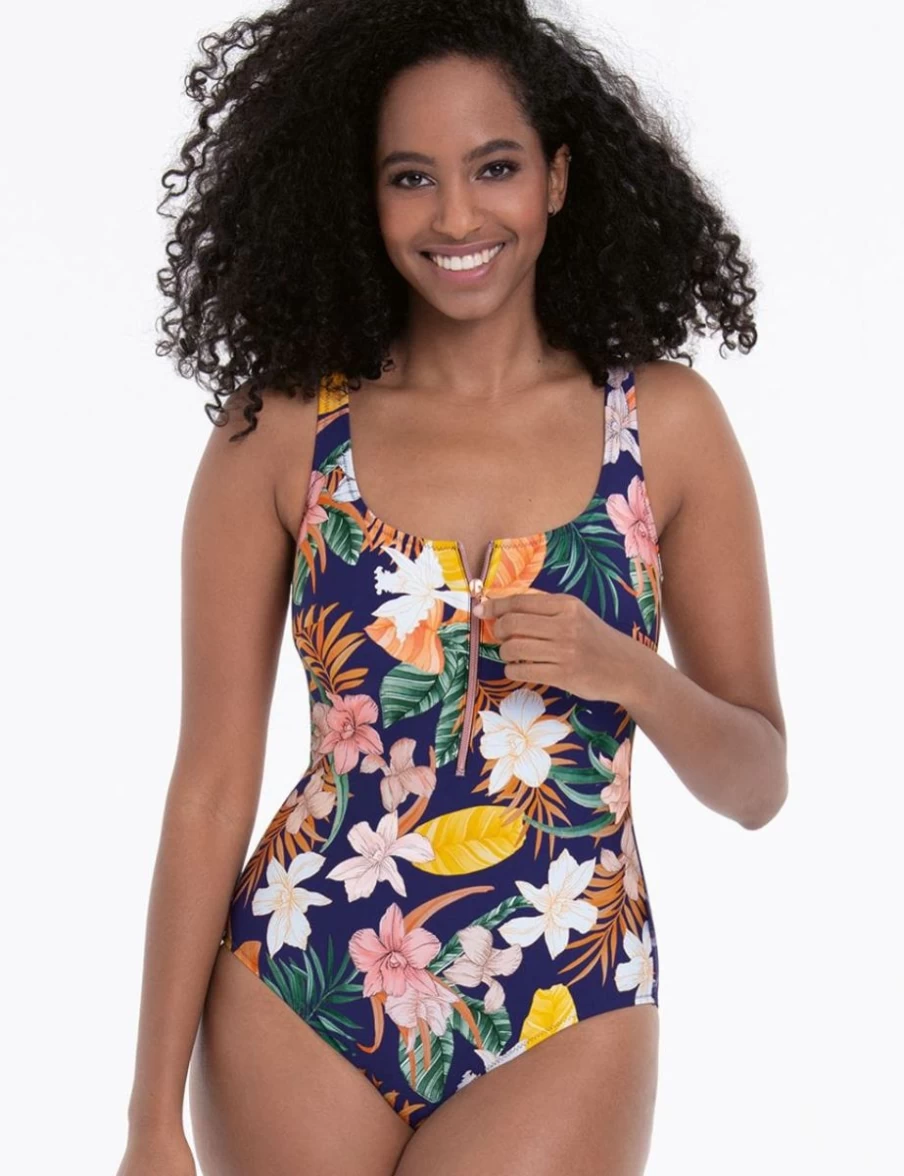 Rosa Faia Elouise Deep Lagoon Zip Front One-Piece Swimsuit for Women