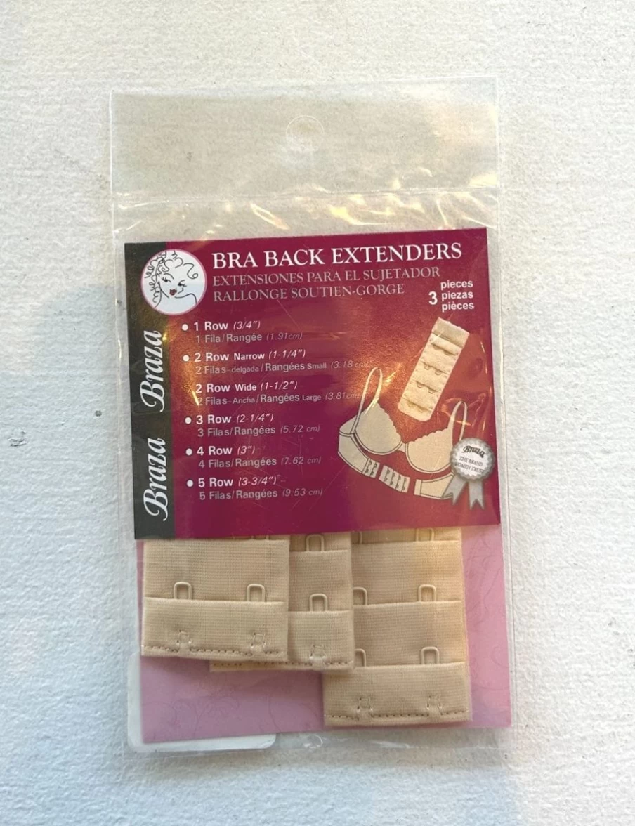 Braza Bra Extenders - Beige 2-Row Hook & Eye Expansion Strap for Comfort & Fit