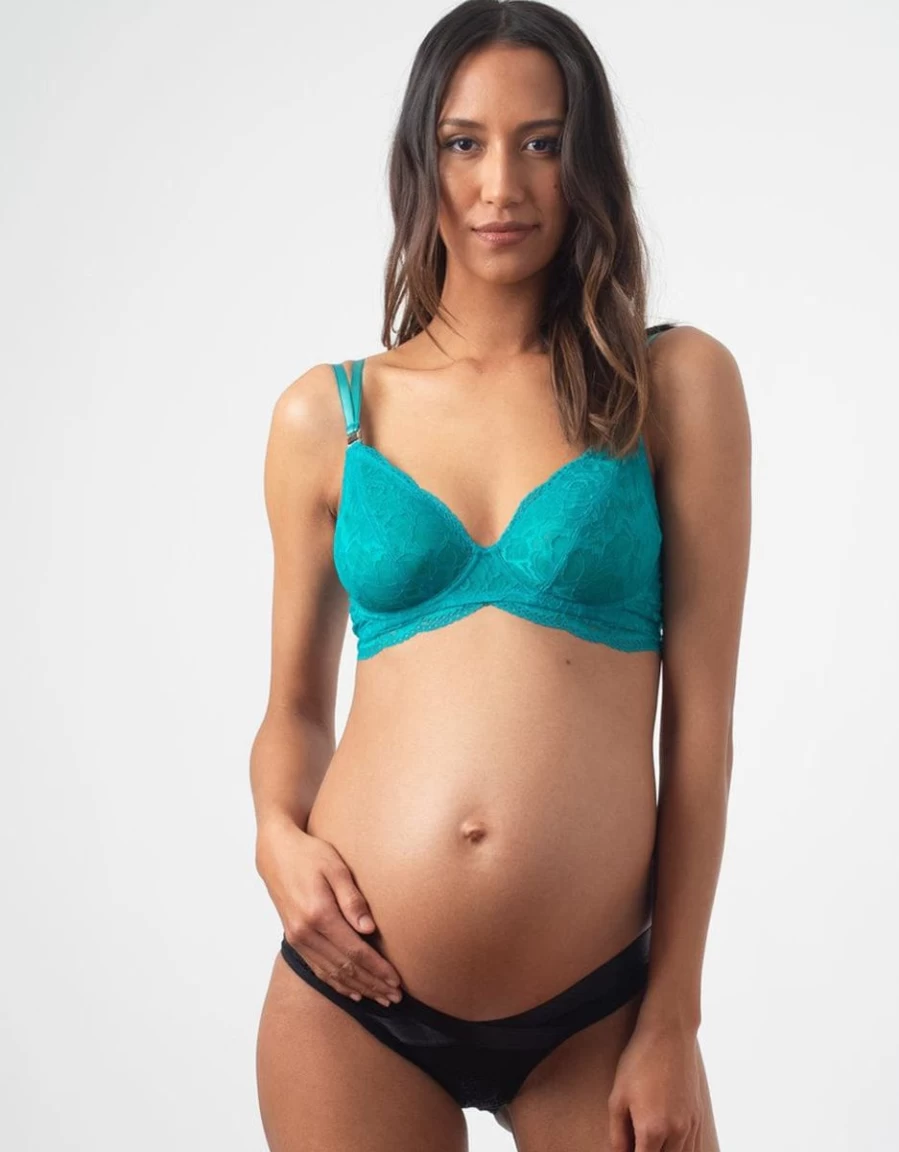 Hotmilk Heroine Flexiwire Nursing Plunge Bra - Wireless Maternity Bra for Comfort & Support, Viridian Green
