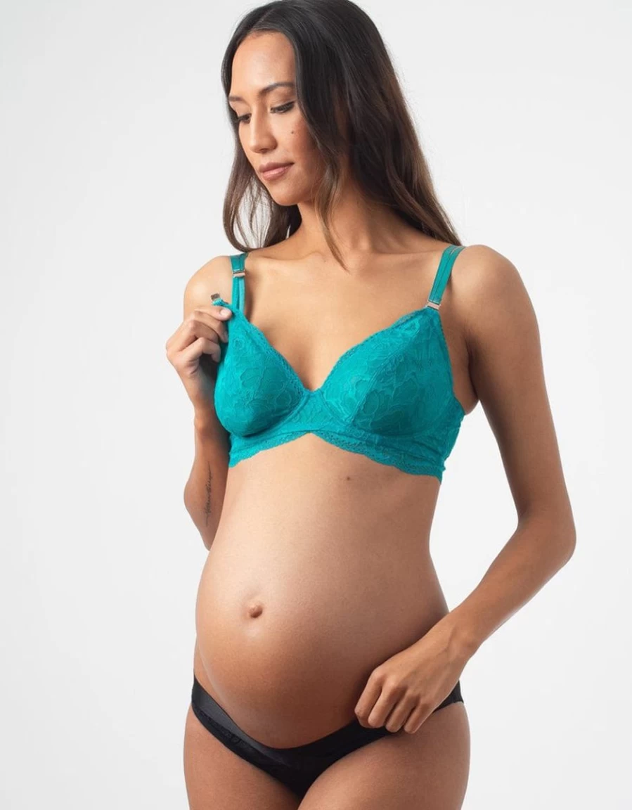 Hotmilk Heroine Flexiwire Nursing Plunge Bra - Wireless Maternity Bra for Comfort & Support, Viridian Green