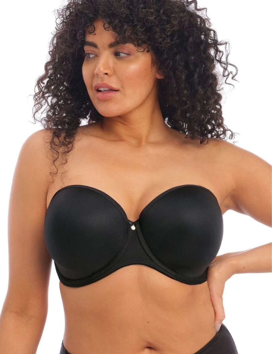 Elomi Smooth Moulded Strapless Bra - Black | Full Bust Support | Underwire Plunge Bra