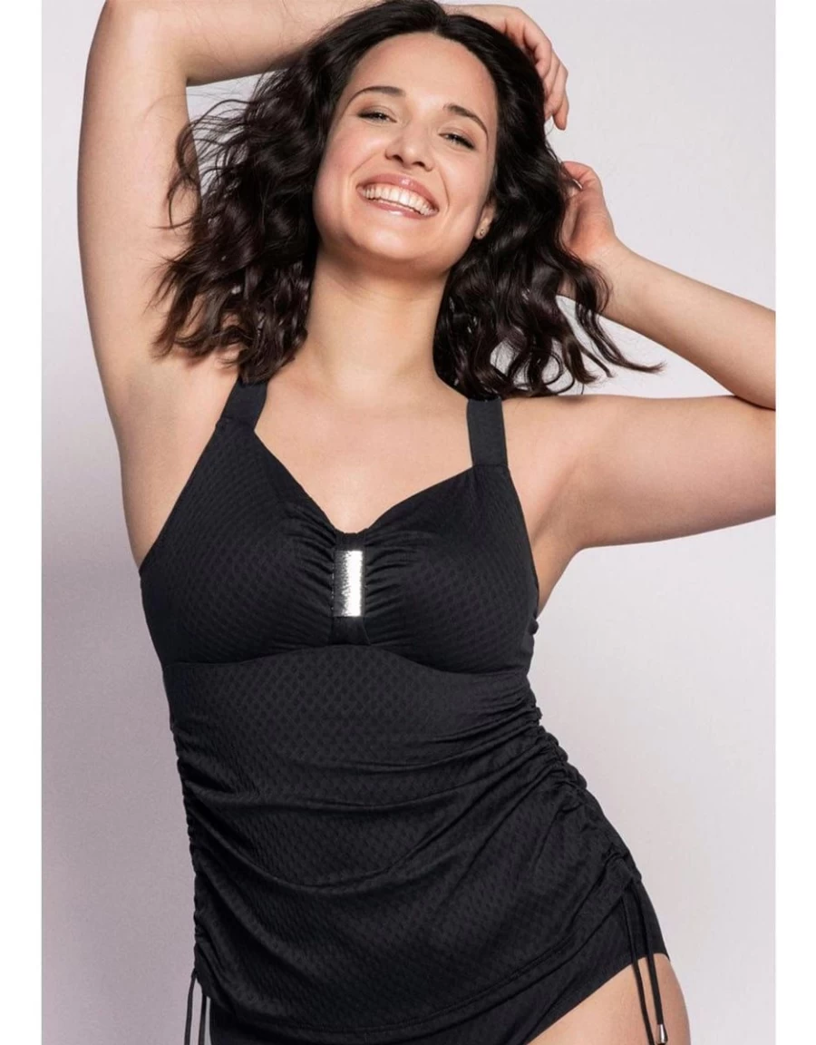 Ulla St Tropez Underwire Tankini Swimsuit - Black Bikini Top with Support