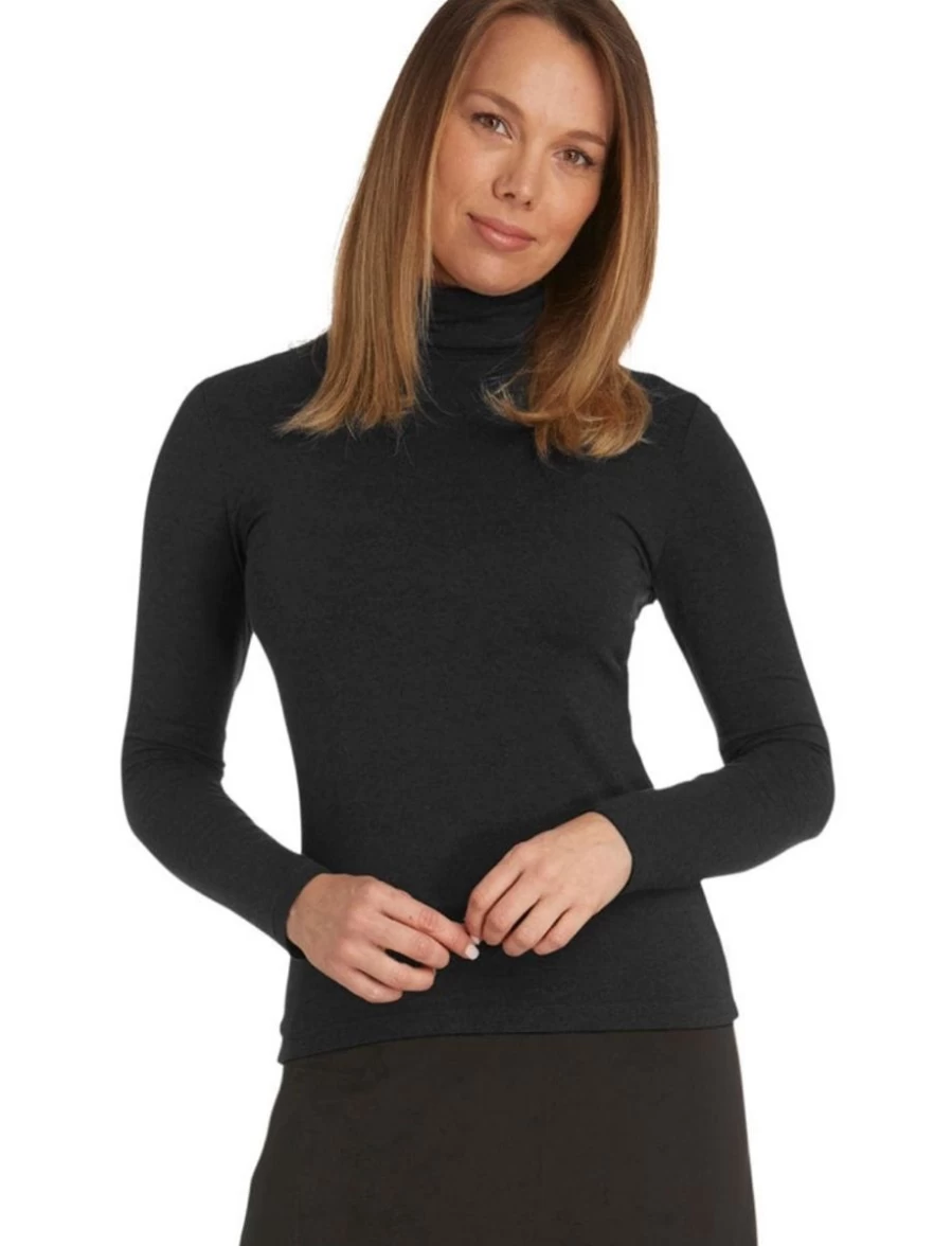 Tani Women's Black Turtle Neck Long Sleeve T-Shirt Basic Stretch Top
