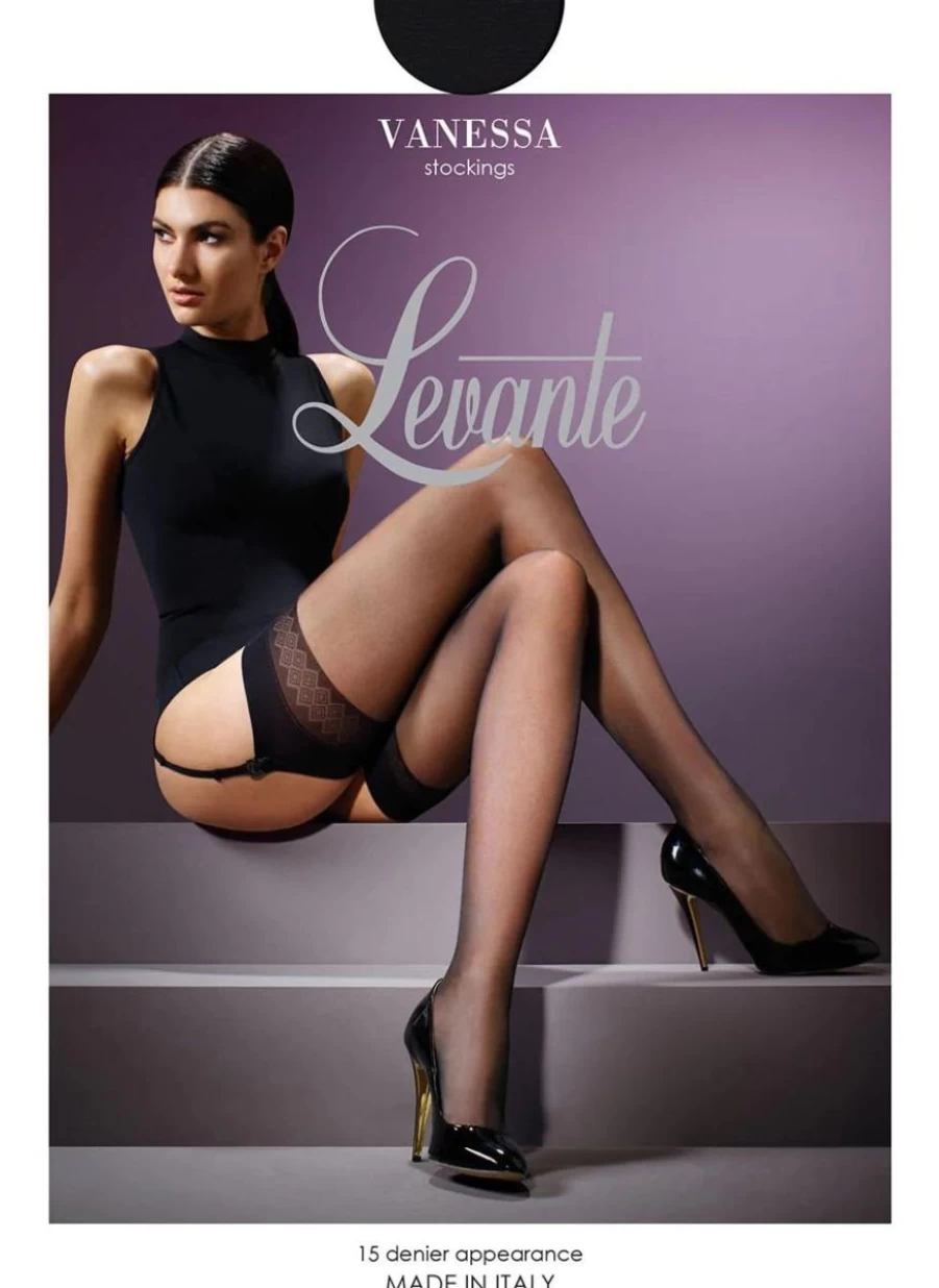 Levante Vanessa 15 Denier Black Suspender Stockings for Women - Premium Italian Hosiery