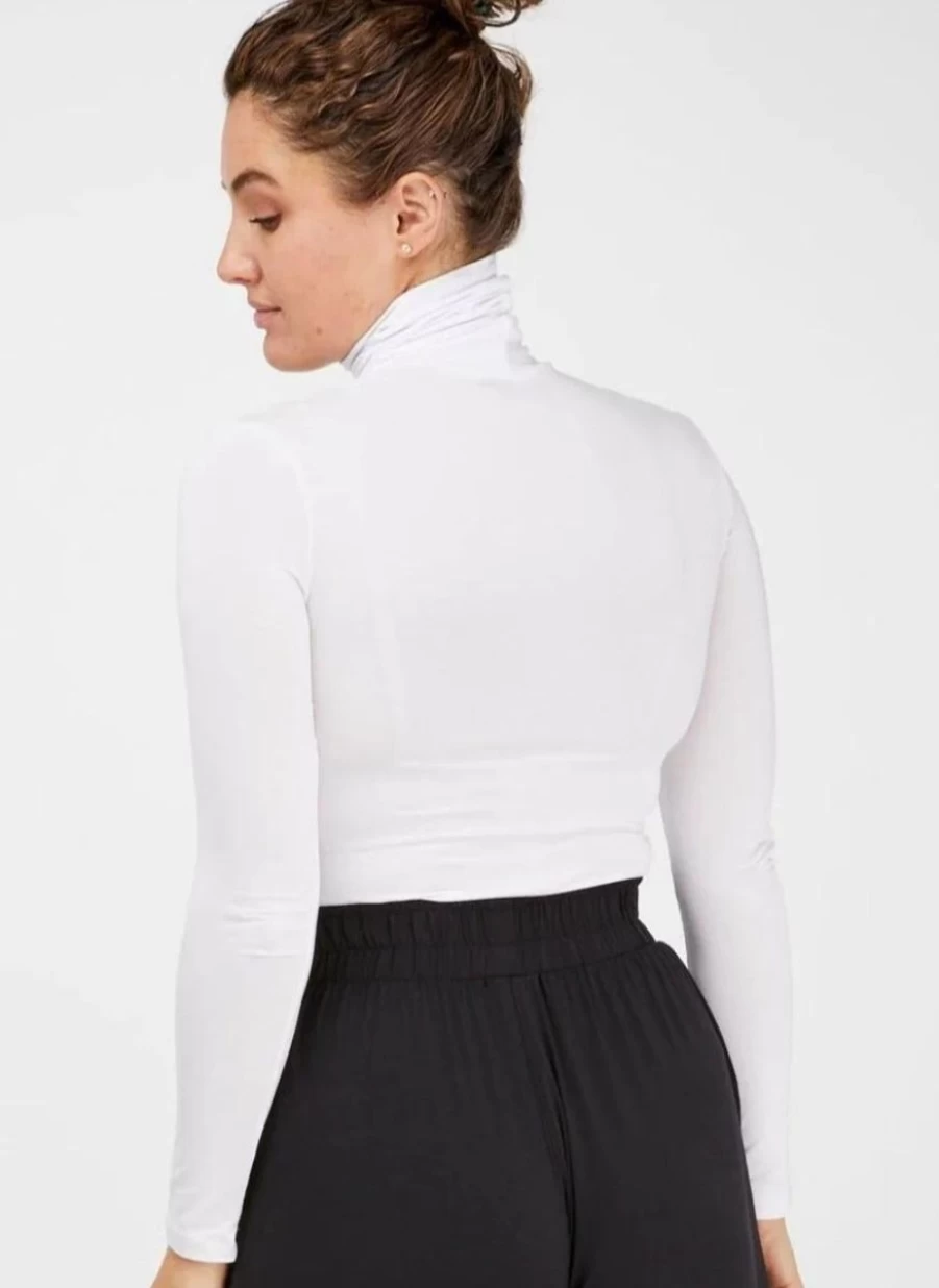 Tani Women's Classic White Turtle Neck Long Sleeve Top - Soft Stretch Slim Fit Basic Shirt