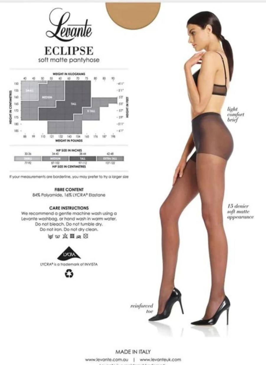 Levante 15 Denier Eclipse Natural Sheer Pantyhose - Ultra Soft Tights