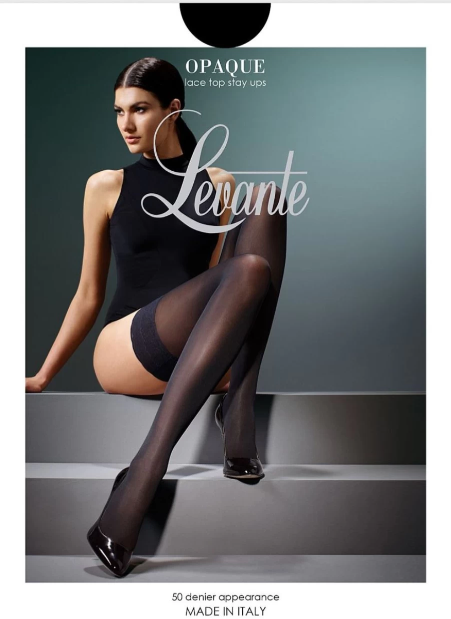 Levante Opaque 50 Denier Black Lace Top Stay-Up Stockings