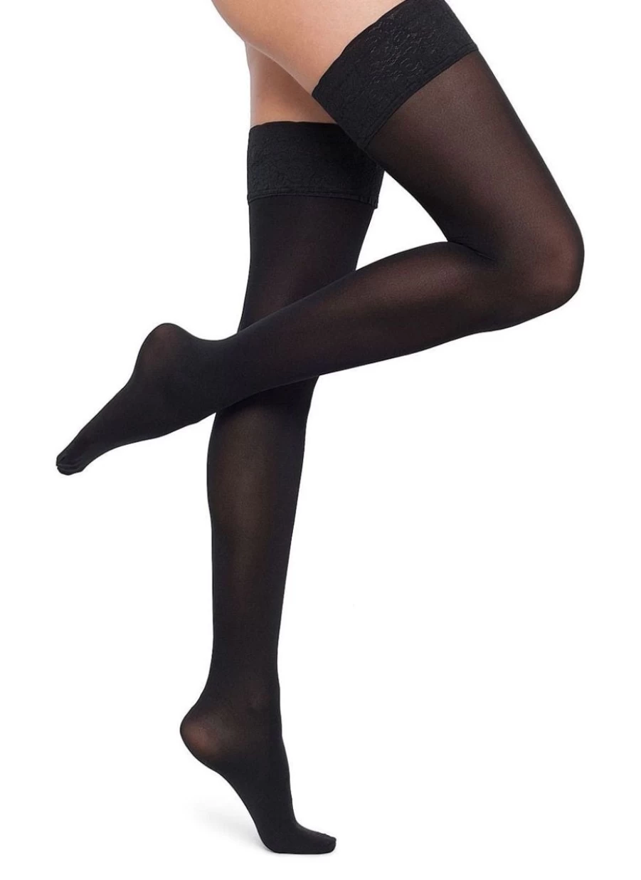 Levante Opaque 50 Denier Black Lace Top Stay-Up Stockings