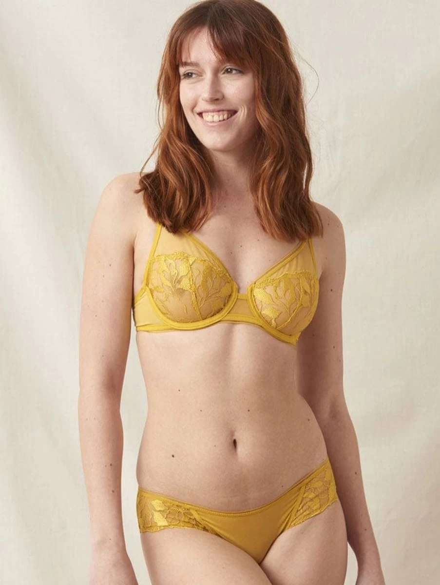 Maison Lejaby Sin Plunge Bra in Ochre - Lace Lingerie & Comfortable Underwear for Women
