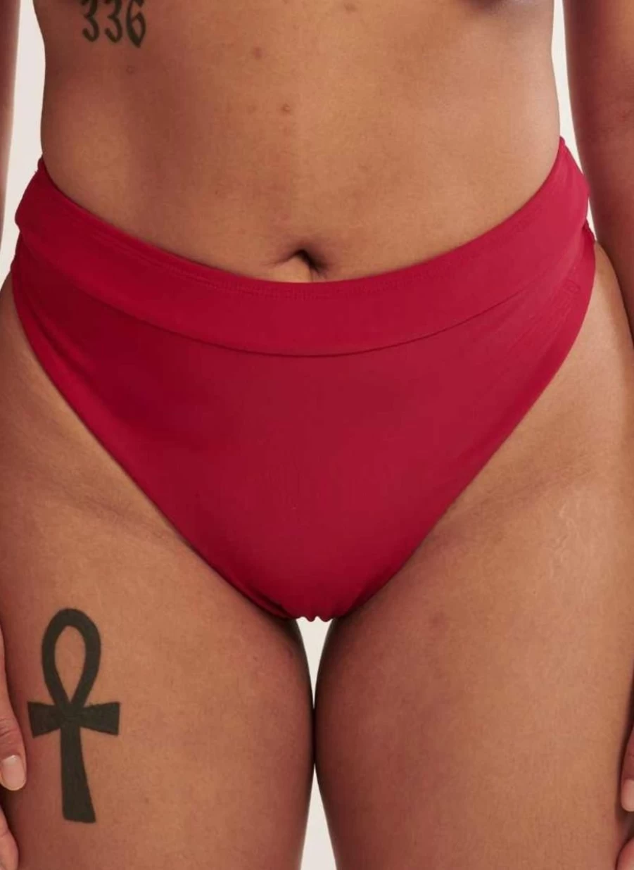 RAQ High Waist Thong with High Leg Cut - Sexy Lipstick Red Underwear Briefs