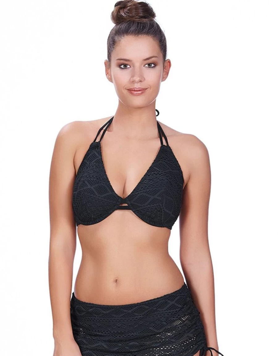Freya Sundance Halter Bikini Top - Black Bandless Design