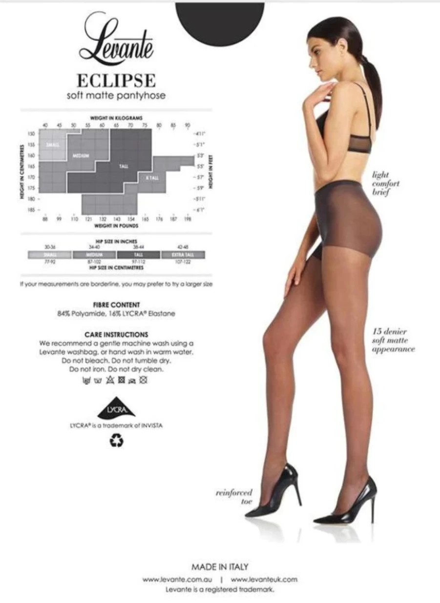 Levante Eclipse 15 Denier Black Pantyhose - Ultra Sheer Tights