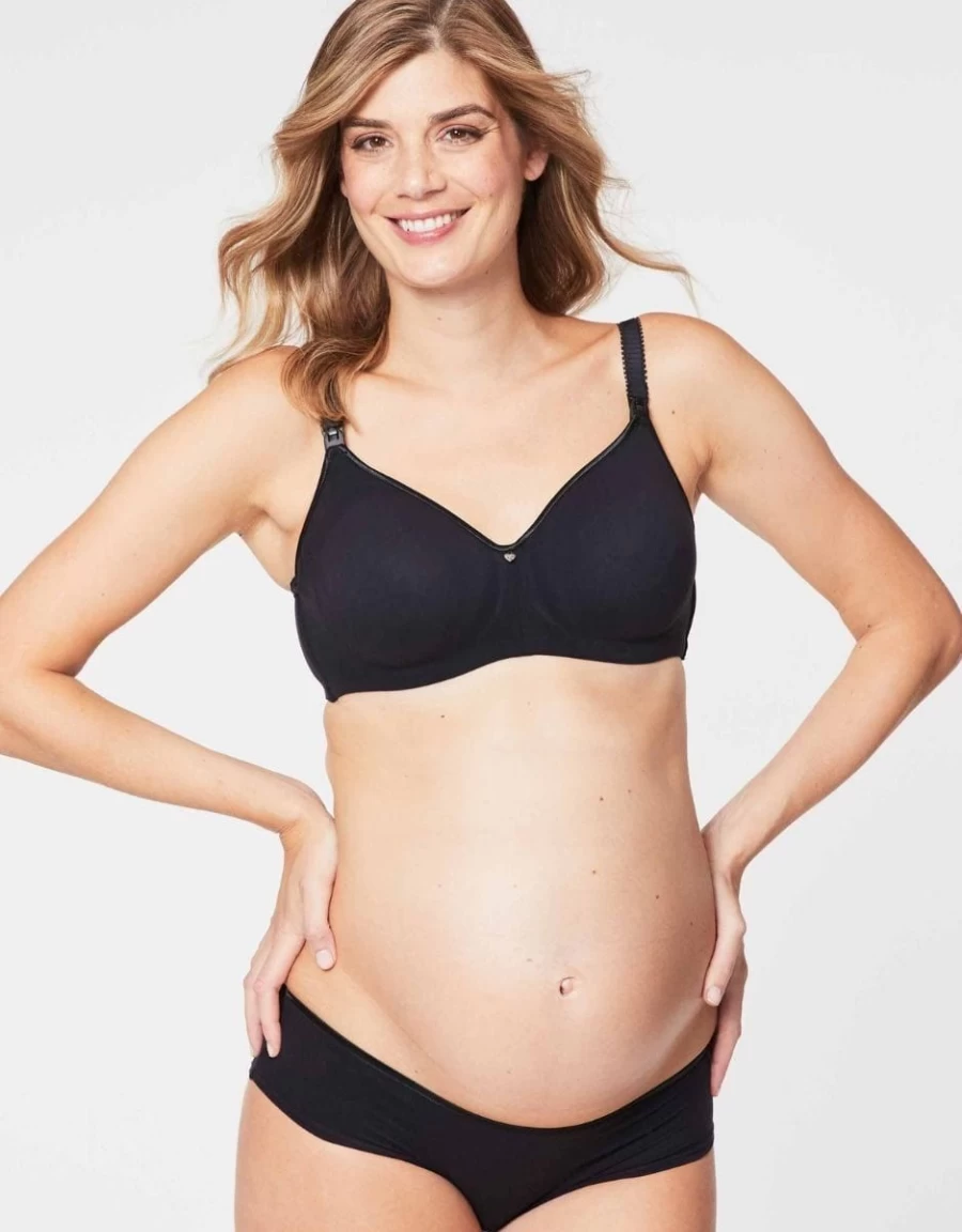 Cake Lingerie Nursing Bra - Comfortable Maternity & Breastfeeding Bra in Black - Croissant Design for Support