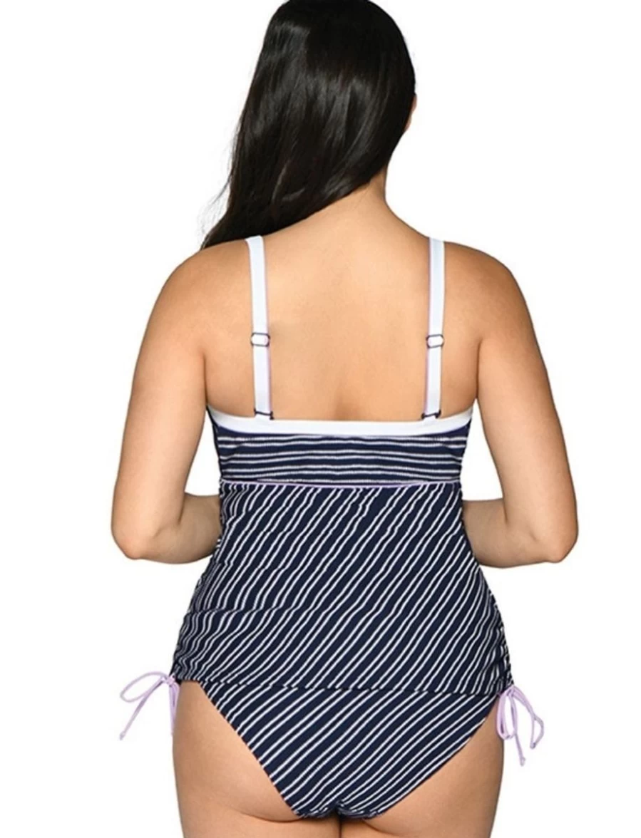 Curvy Kate Navy Striped Padded Balcony Tankini Top - Sailor Girl Design