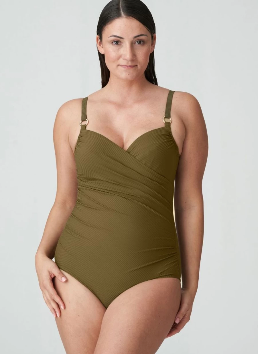 Prima Donna Sahara Control Swimsuit for Women - Olive Green High-Waisted Tummy Control Swimwear
