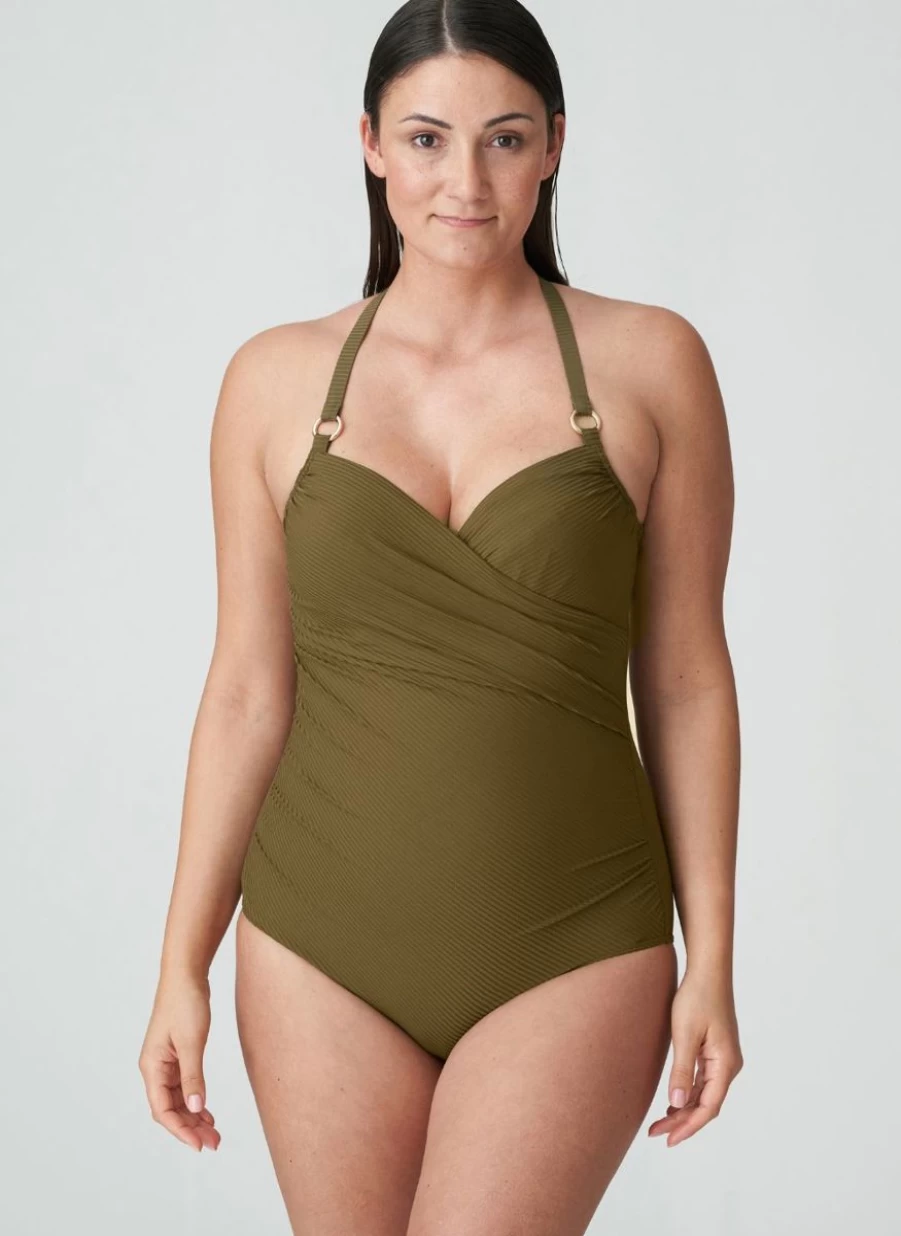Prima Donna Sahara Control Swimsuit for Women - Olive Green High-Waisted Tummy Control Swimwear