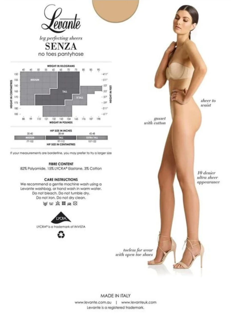 Levante Natural 15 Denier No-Toe Pantyhose - Sheer Tights for Women