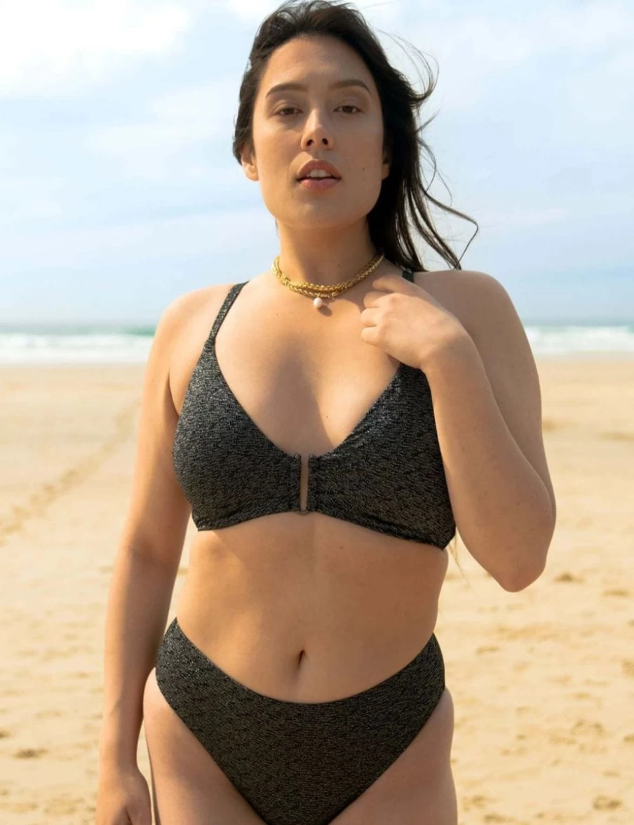 Moontide Black Metallic Chic Underwire Bikini Top for Women - Stylish Swimwear
